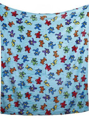 Grateful Dead Turquoise Dancing Bears Blanket ~ 50" x 60" ~ Brand New!